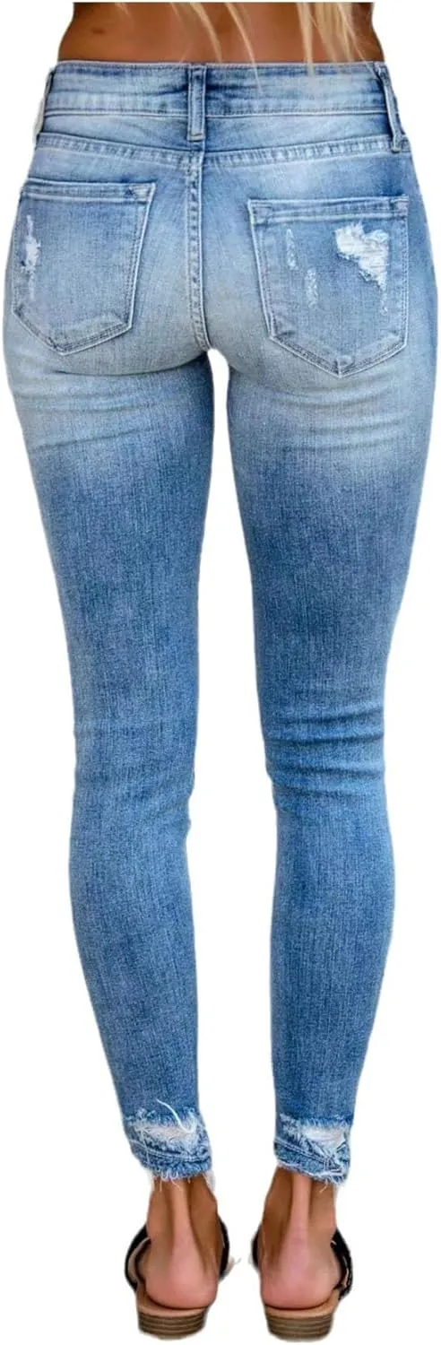 DGHM-JLMY Women's Washed Slim Fit Sexy Jeans Trousers Ripped Boyfriend Distressed Jeans Scratch Stretch Skinny Jeans