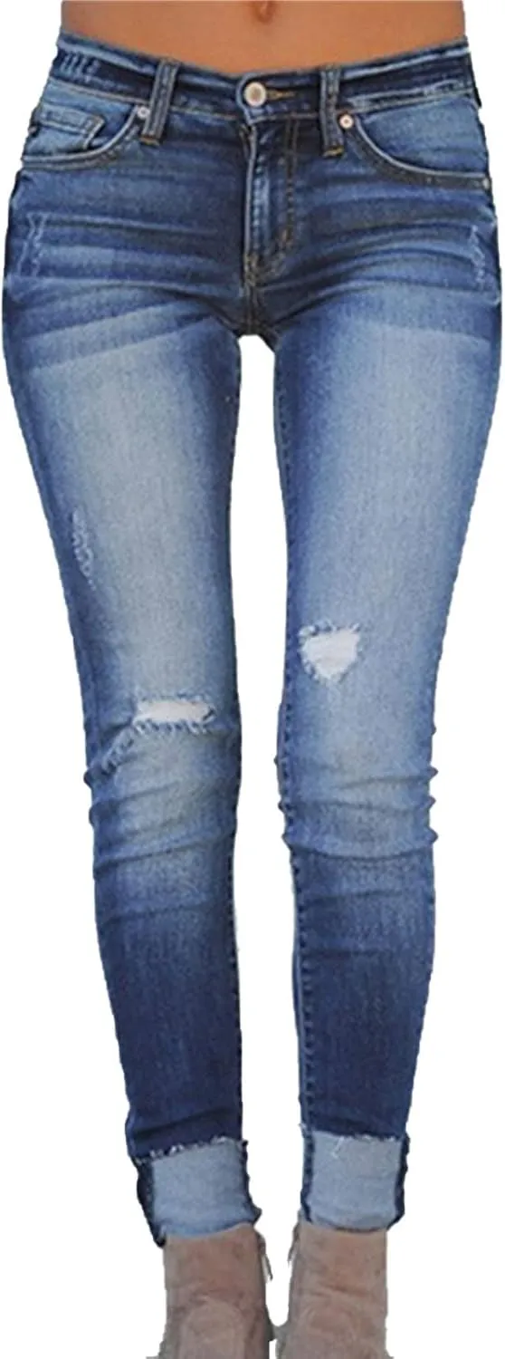 DGHM-JLMY Women's Washed Slim Fit Sexy Jeans Trousers Ripped Boyfriend Distressed Jeans Scratch Stretch Skinny Jeans