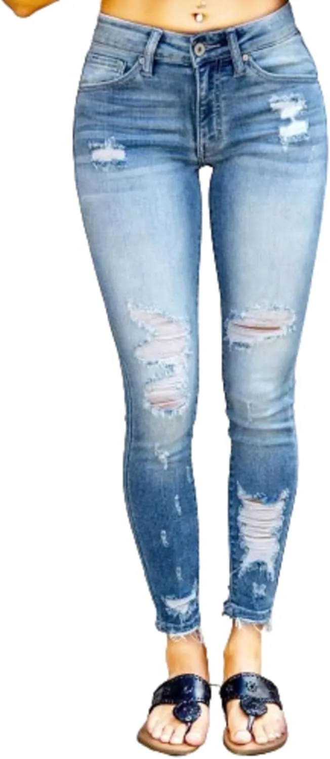 DGHM-JLMY Women's Washed Slim Fit Sexy Jeans Trousers Ripped Boyfriend Distressed Jeans Scratch Stretch Skinny Jeans