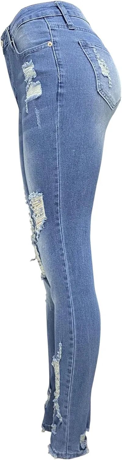 DGHM-JLMY Women's Washed Slim Fit Sexy Jeans Trousers Ripped Boyfriend Distressed Jeans Scratch Stretch Skinny Jeans