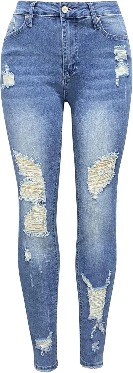 DGHM-JLMY Women's Washed Slim Fit Sexy Jeans Trousers Ripped Boyfriend Distressed Jeans Scratch Stretch Skinny Jeans