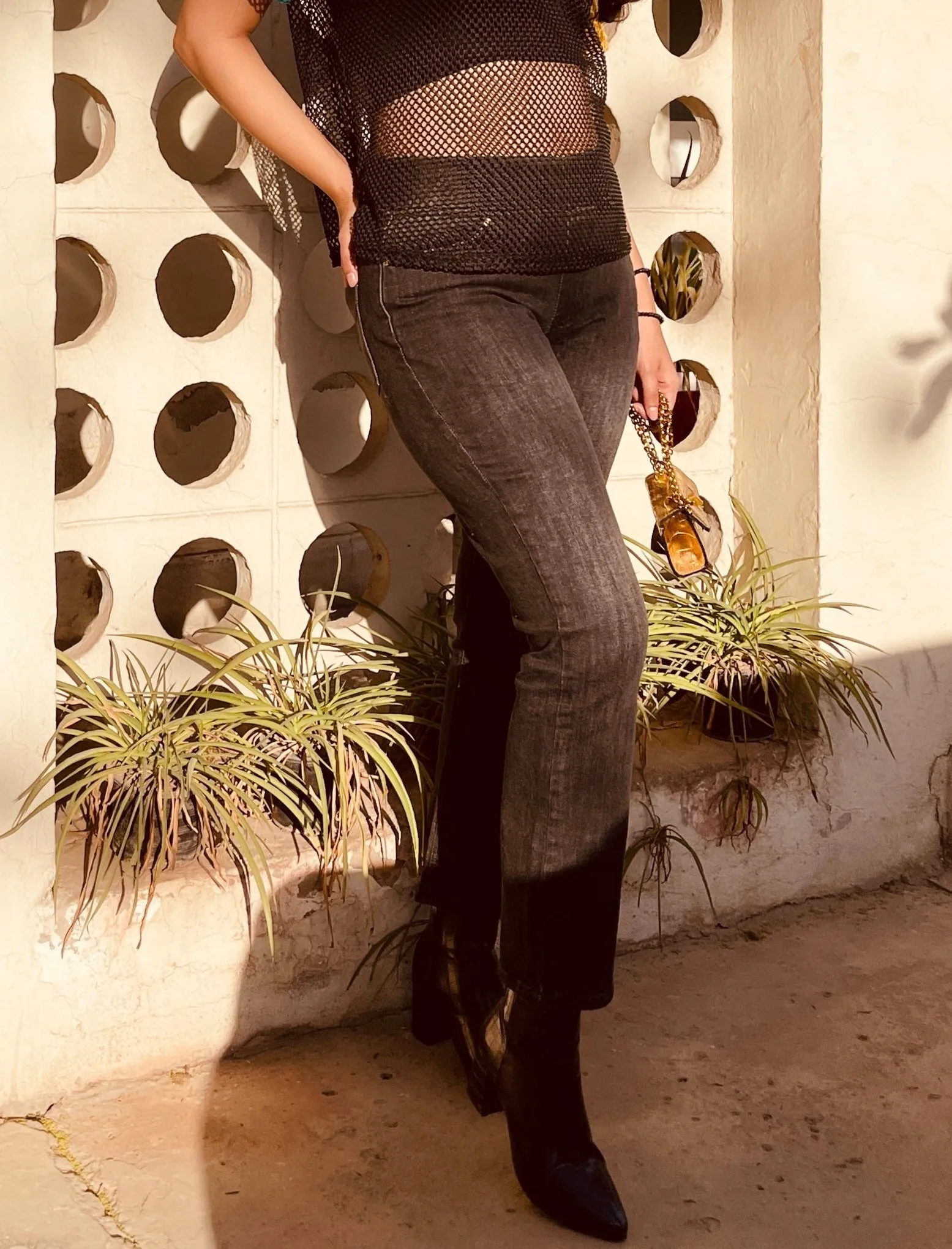 Elastic Waist Washed Jeans