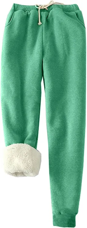 Fleece Lined Pants Women Winter Warm Sherpa Lined Sweatpants Jogger Thick Thermal Pants for Women Drawstring Pants