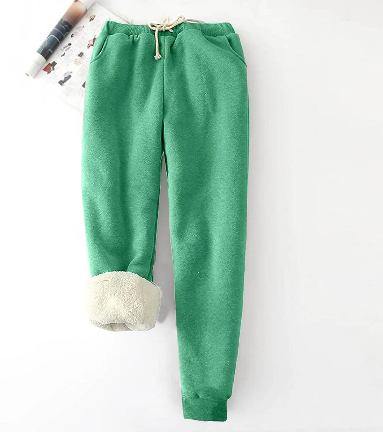 Fleece Lined Pants Women Winter Warm Sherpa Lined Sweatpants Jogger Thick Thermal Pants for Women Drawstring Pants