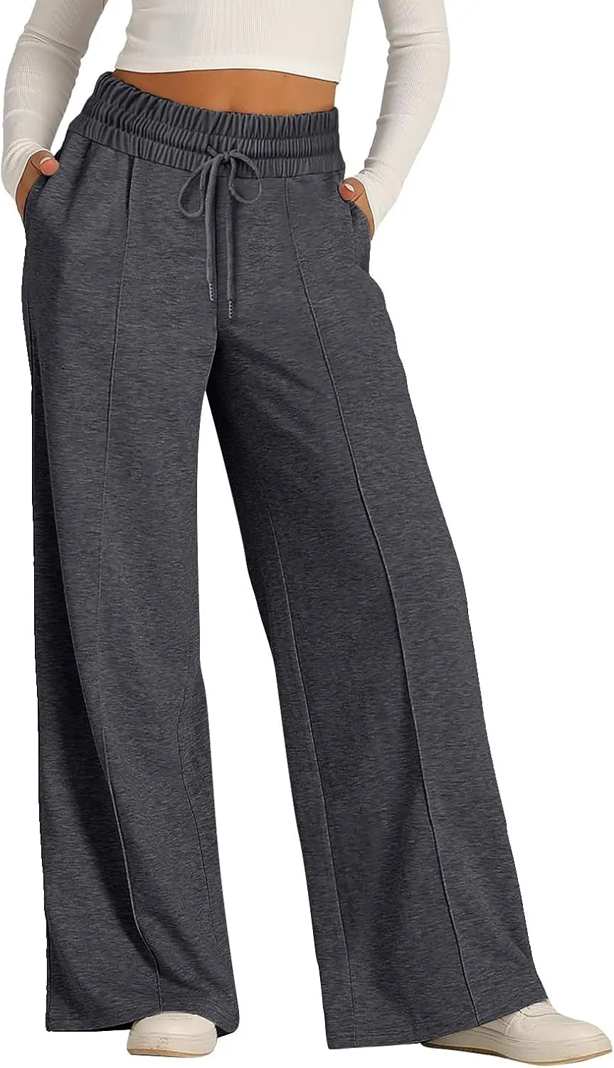 FONMA Womens Wide Leg Sweatpants 2025 Casual Loose Solid Pants Comfy Lounge Joggers Baggy Sweatpants Yoga Pants with Pockets
