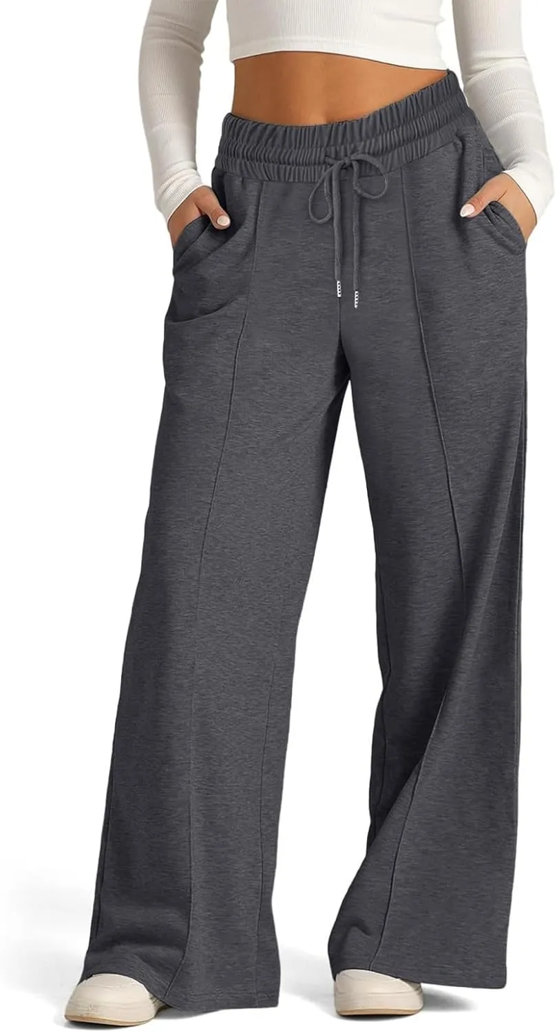 FONMA Womens Wide Leg Sweatpants 2025 Casual Loose Solid Pants Comfy Lounge Joggers Baggy Sweatpants Yoga Pants with Pockets