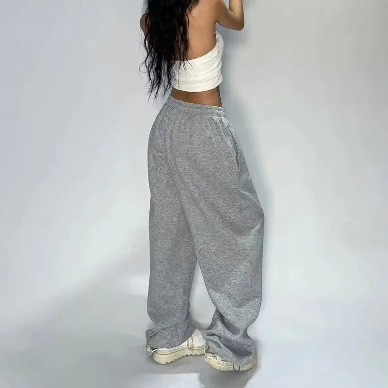 Getadme Casual Gray Sweatpants Women Wide Leg Black Joggers Classic Baggy Streetwear Female Oversized Sports Trousers All-match