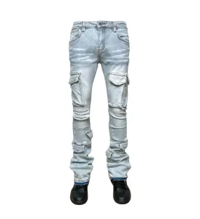 GUNZINII LIGHT WASHED CARGO JEANS GZ304-LT BLUE