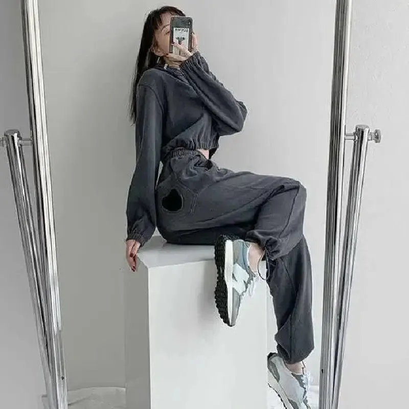 Heart Solid Color High Waist Baggy Sweatpants