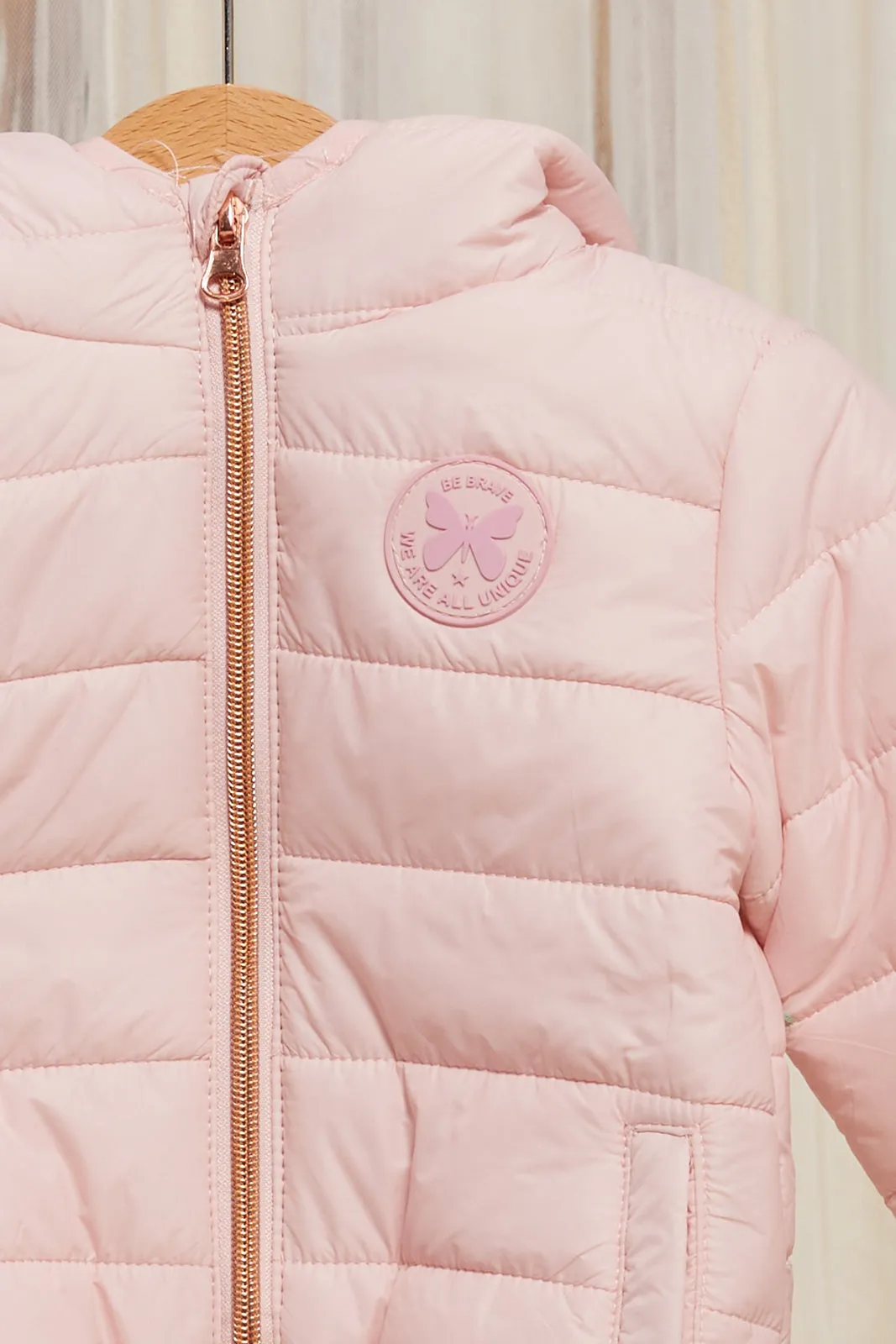 Infant Girls Pink Padded Hooded Jacket