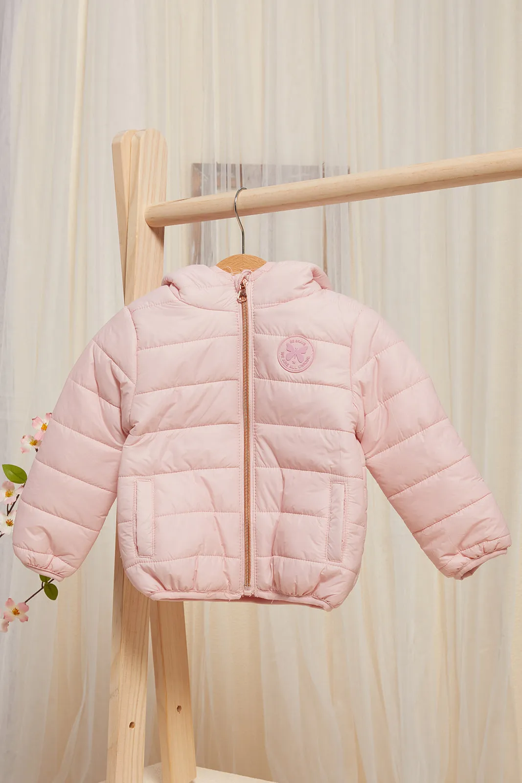 Infant Girls Pink Padded Hooded Jacket
