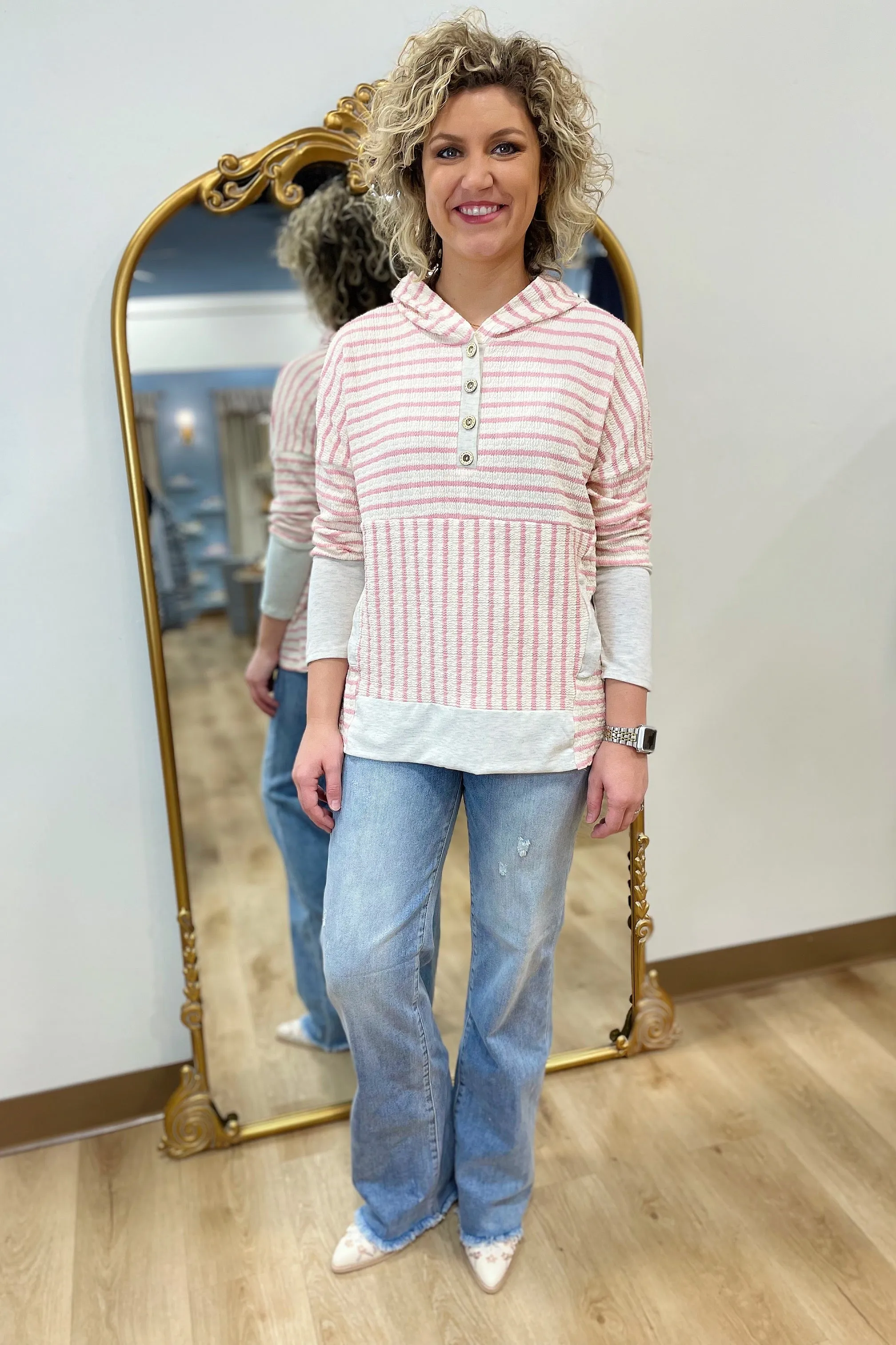 January Refresh Pink Striped Hoodie