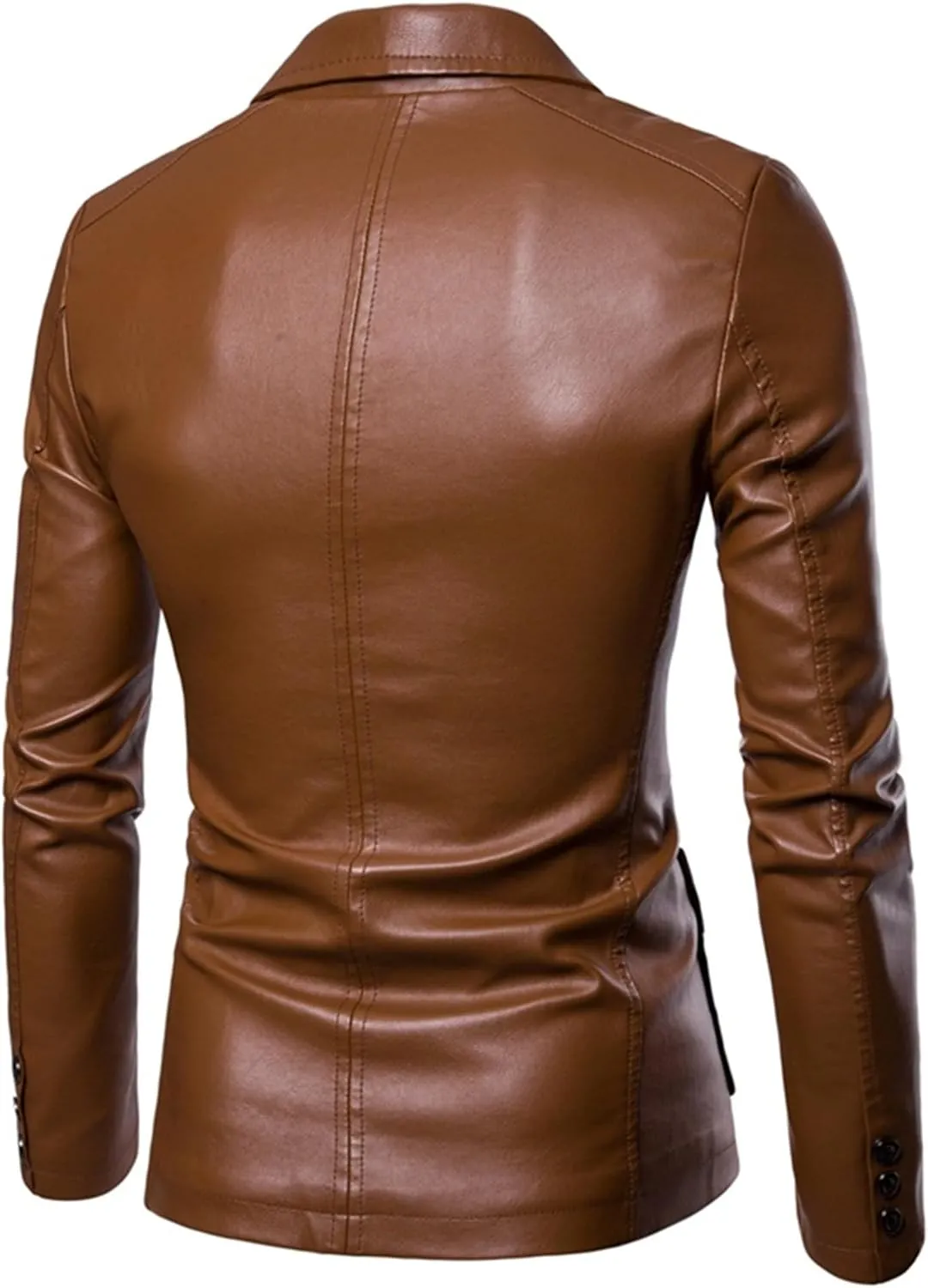 JEsilunmaMY Men's Warm Blazer Leather Jacket Notched Collar Classic Leather Blazer Business Casual Suit Coat with Pockets