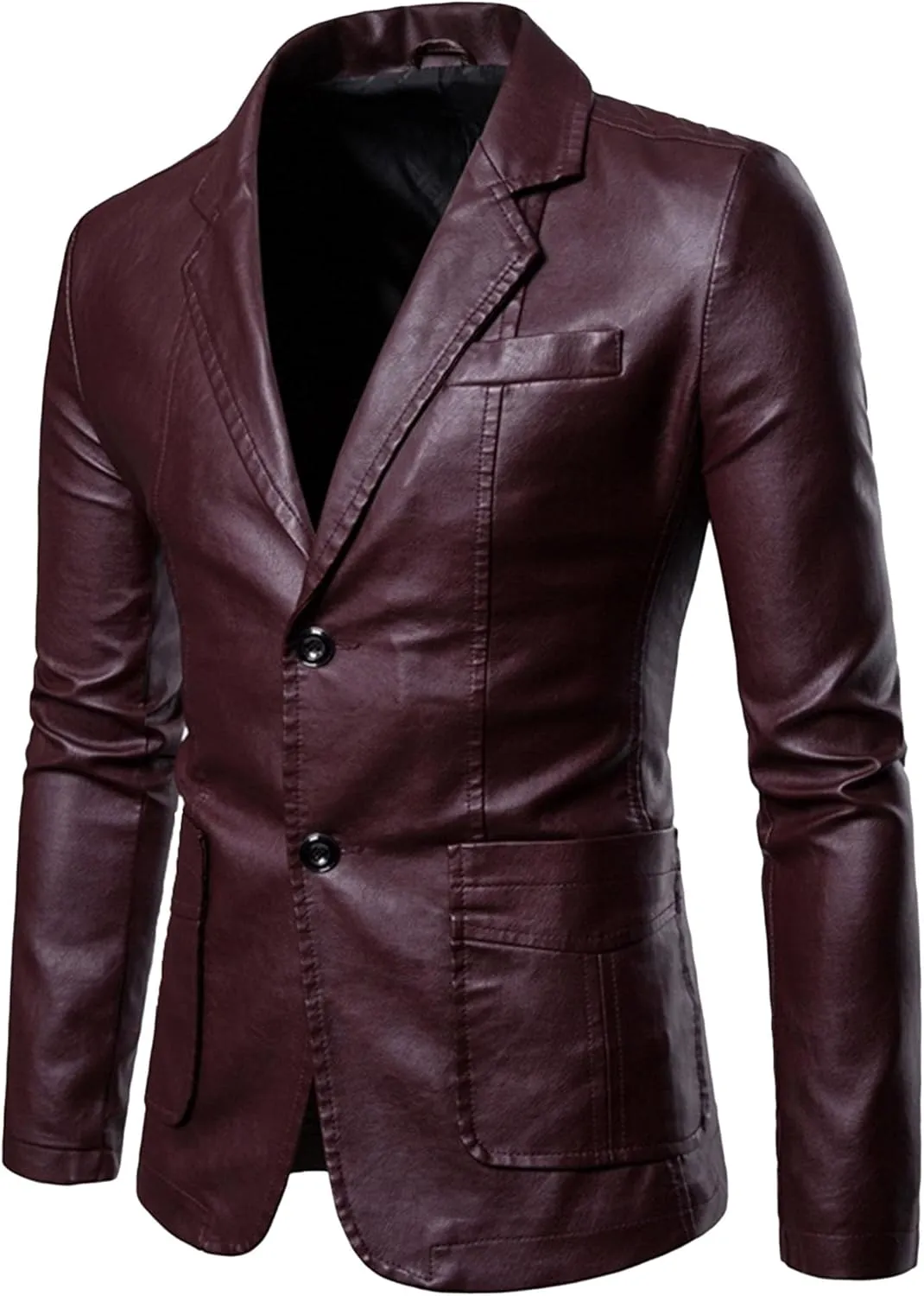 JEsilunmaMY Men's Warm Blazer Leather Jacket Notched Collar Classic Leather Blazer Business Casual Suit Coat with Pockets