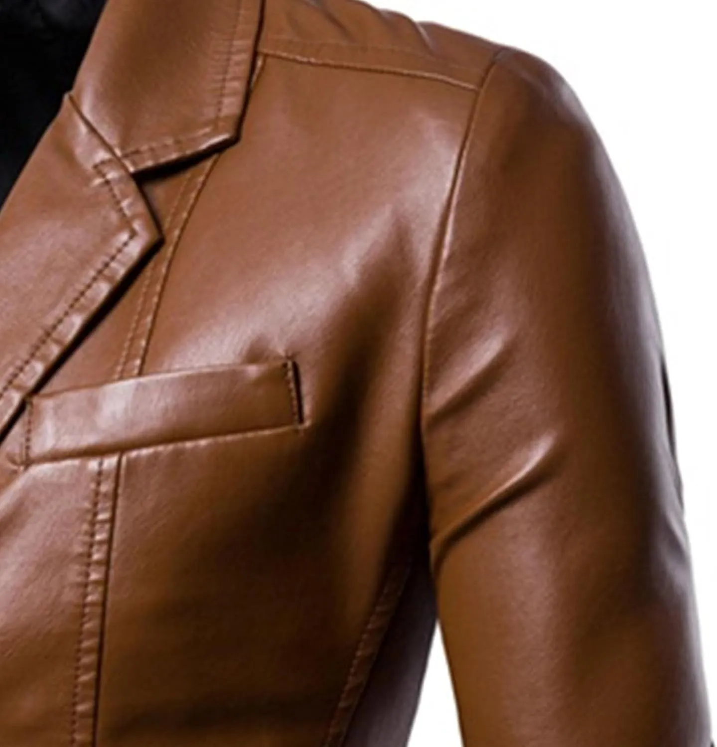 JEsilunmaMY Men's Warm Blazer Leather Jacket Notched Collar Classic Leather Blazer Business Casual Suit Coat with Pockets