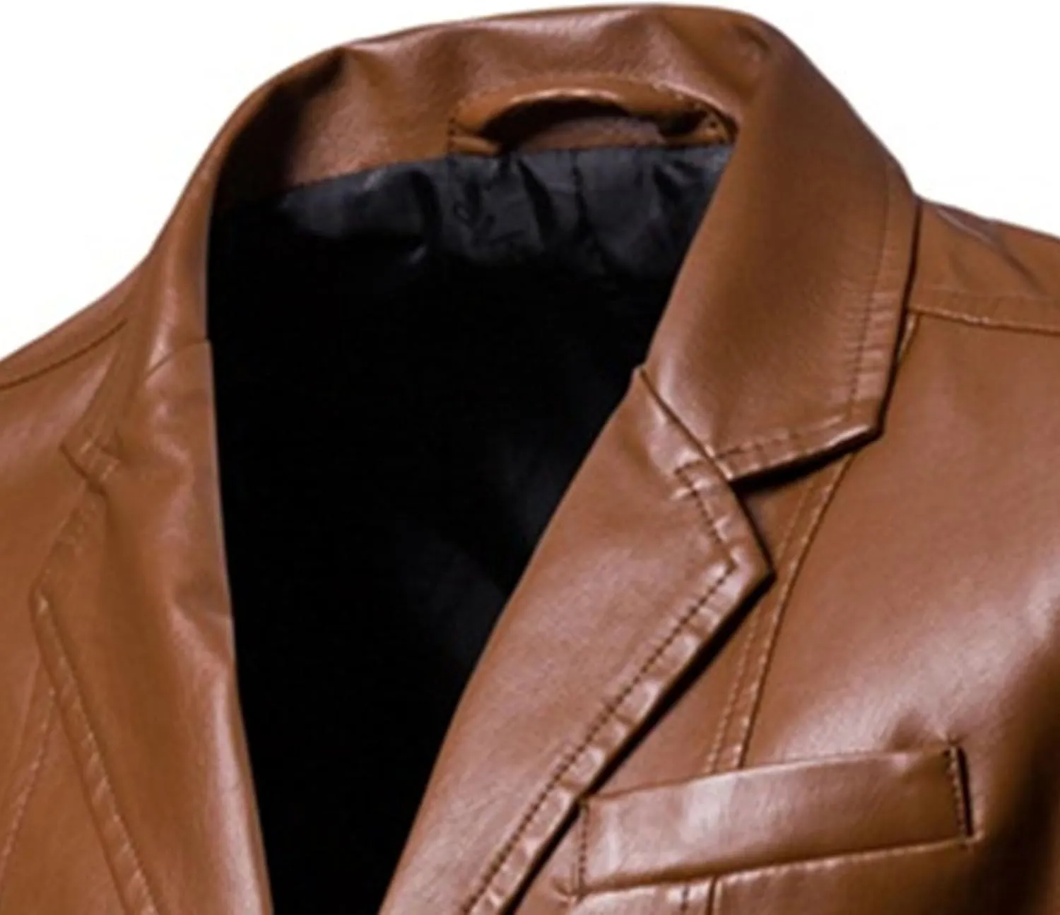 JEsilunmaMY Men's Warm Blazer Leather Jacket Notched Collar Classic Leather Blazer Business Casual Suit Coat with Pockets