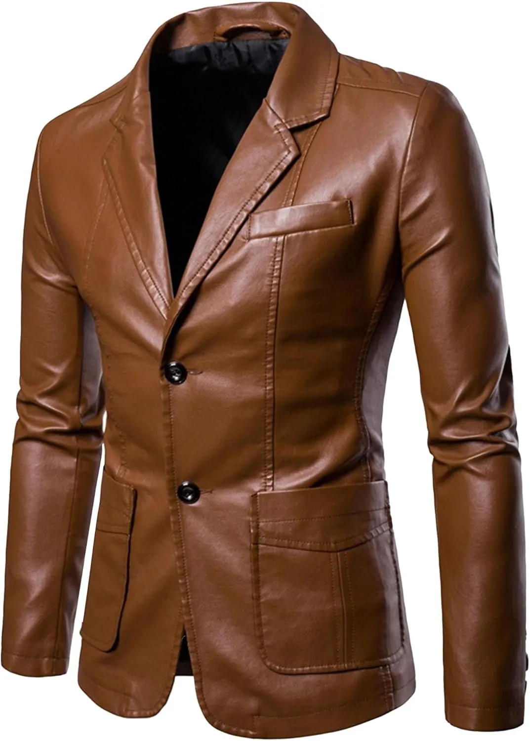 JEsilunmaMY Men's Warm Blazer Leather Jacket Notched Collar Classic Leather Blazer Business Casual Suit Coat with Pockets
