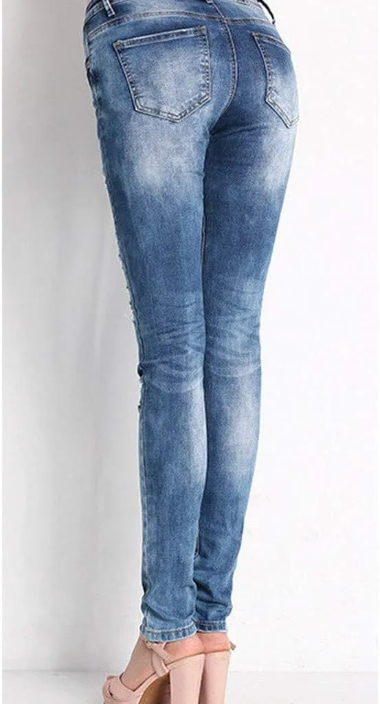 JOFOW Womens Skinny Jeans Ripped Washed Distressed Long Pants