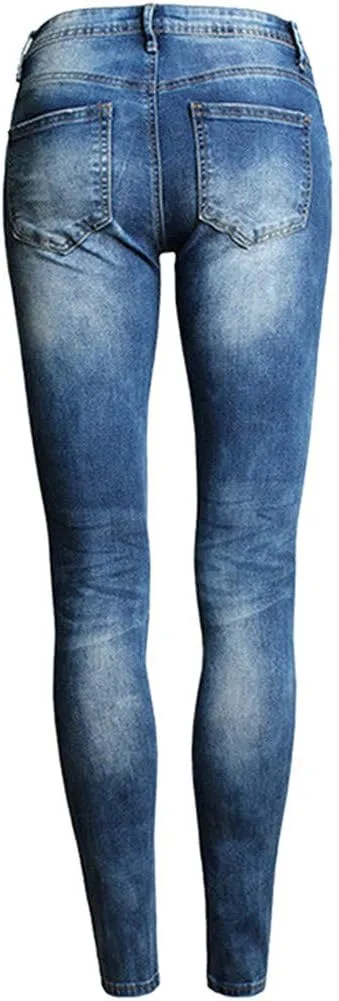 JOFOW Womens Skinny Jeans Ripped Washed Distressed Long Pants