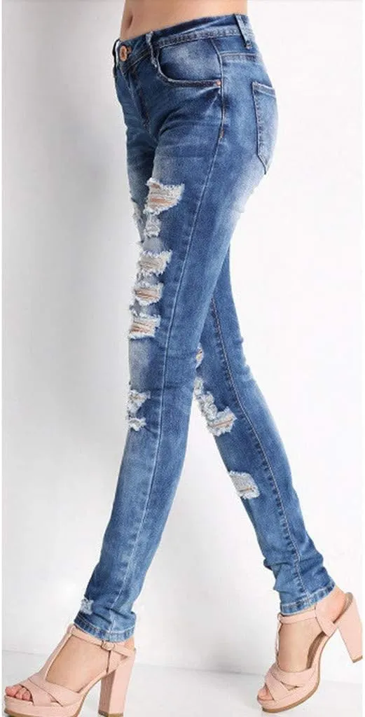 JOFOW Womens Skinny Jeans Ripped Washed Distressed Long Pants