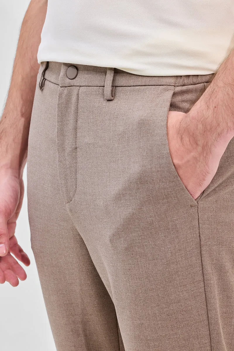Light Brown Self-Design Stretch Trousers