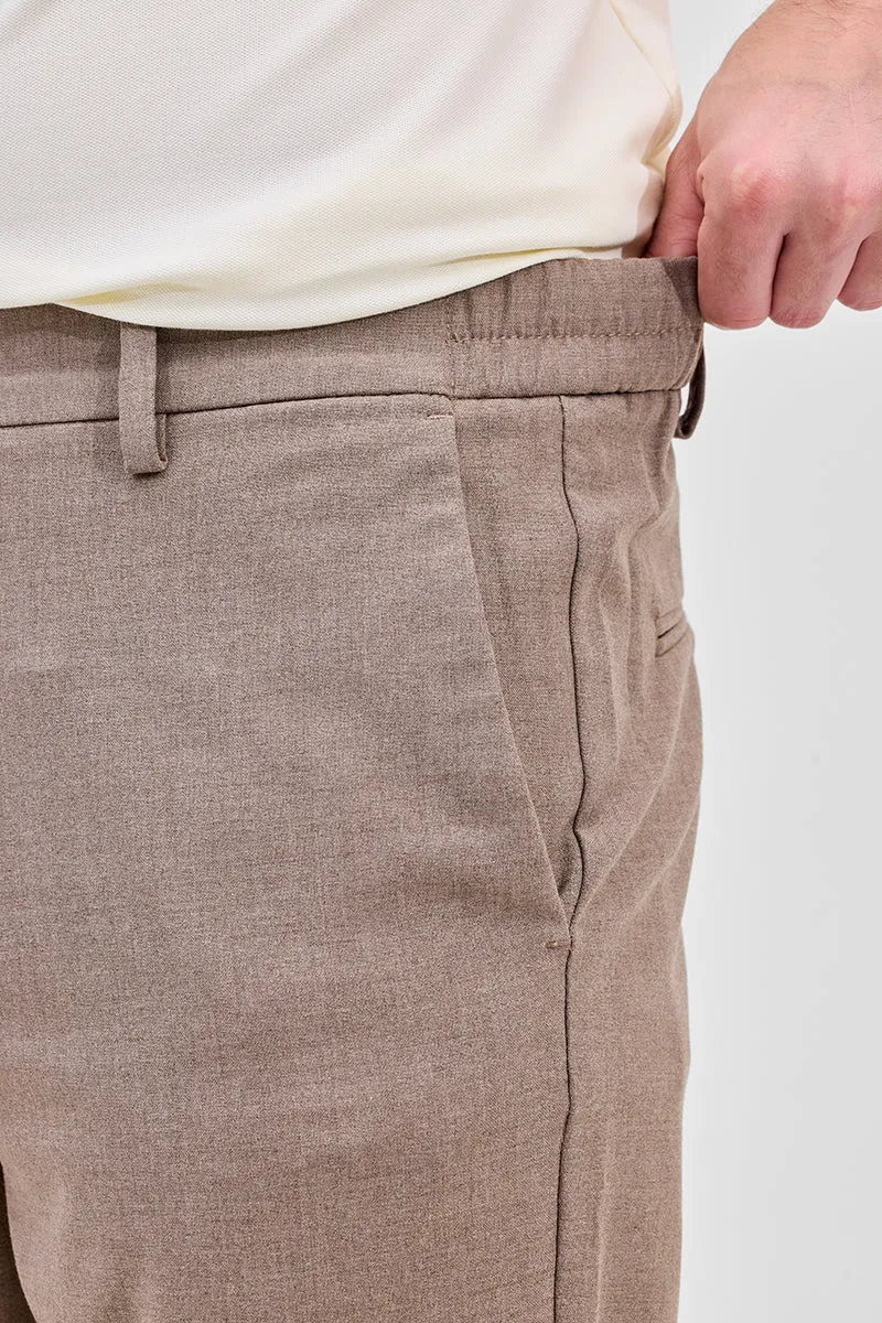 Light Brown Self-Design Stretch Trousers