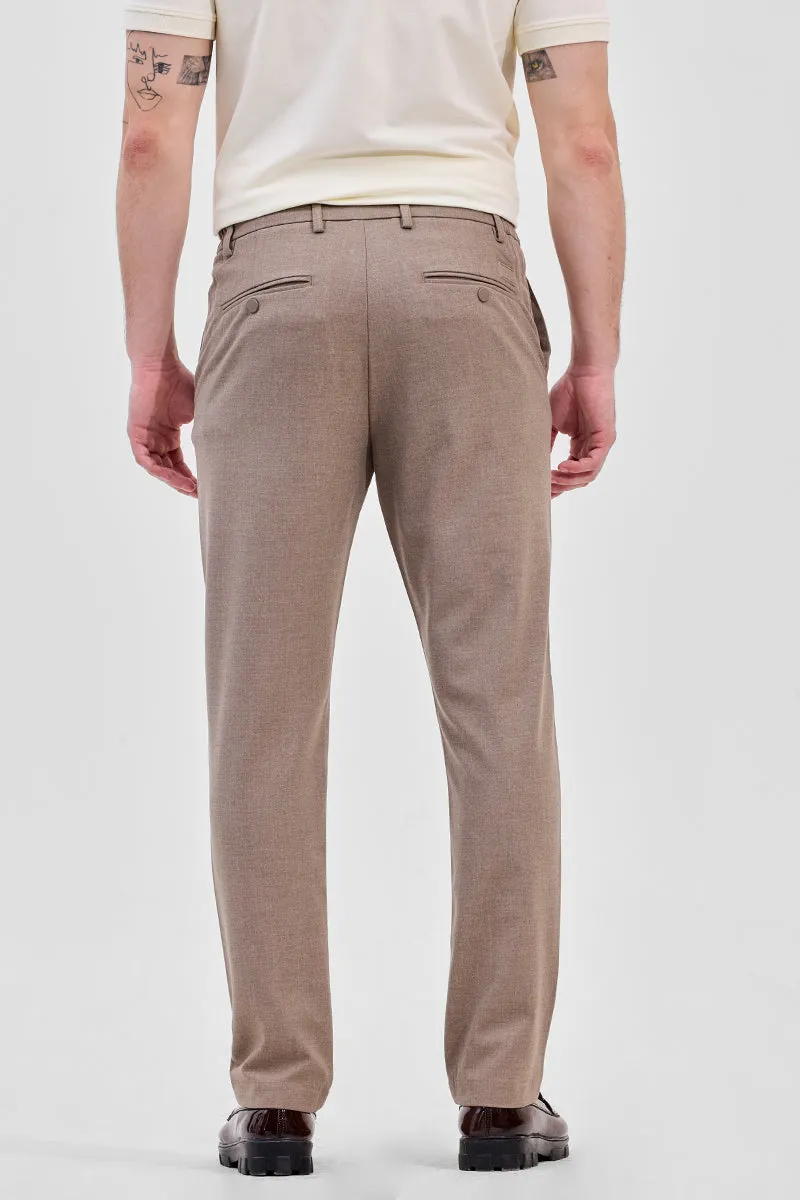 Light Brown Self-Design Stretch Trousers