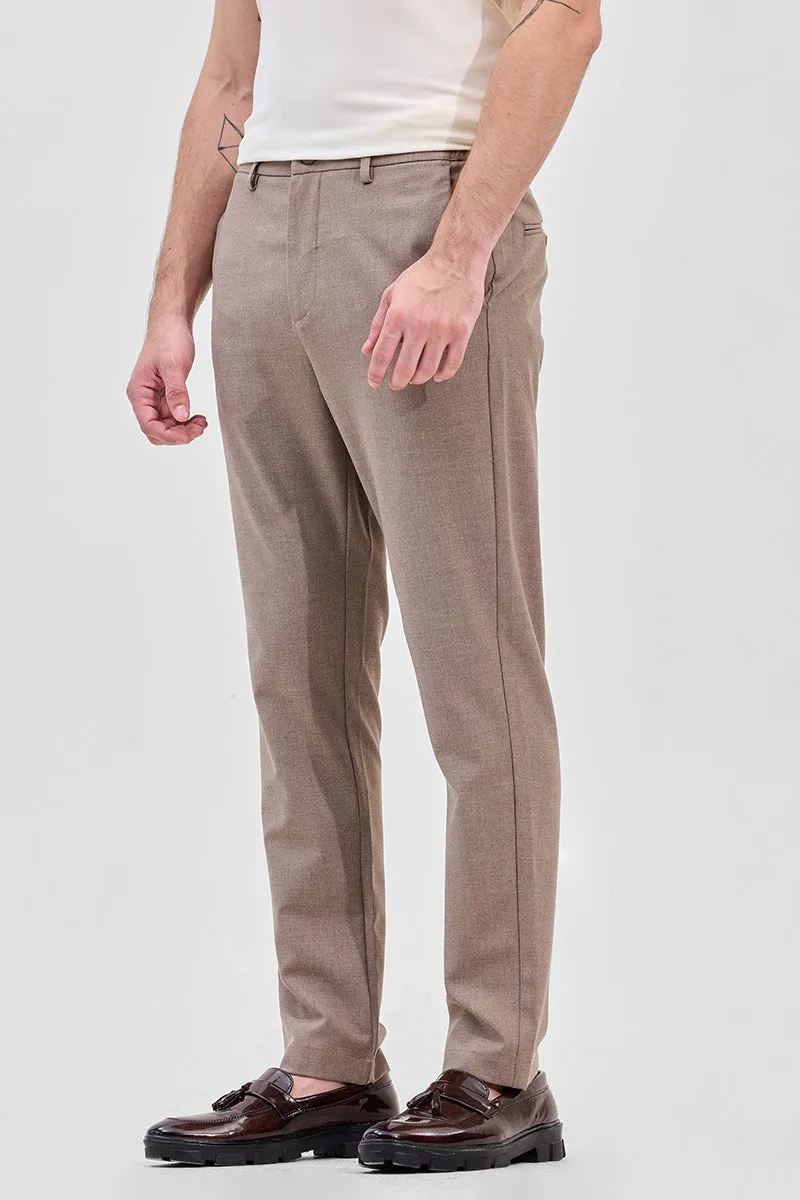 Light Brown Self-Design Stretch Trousers