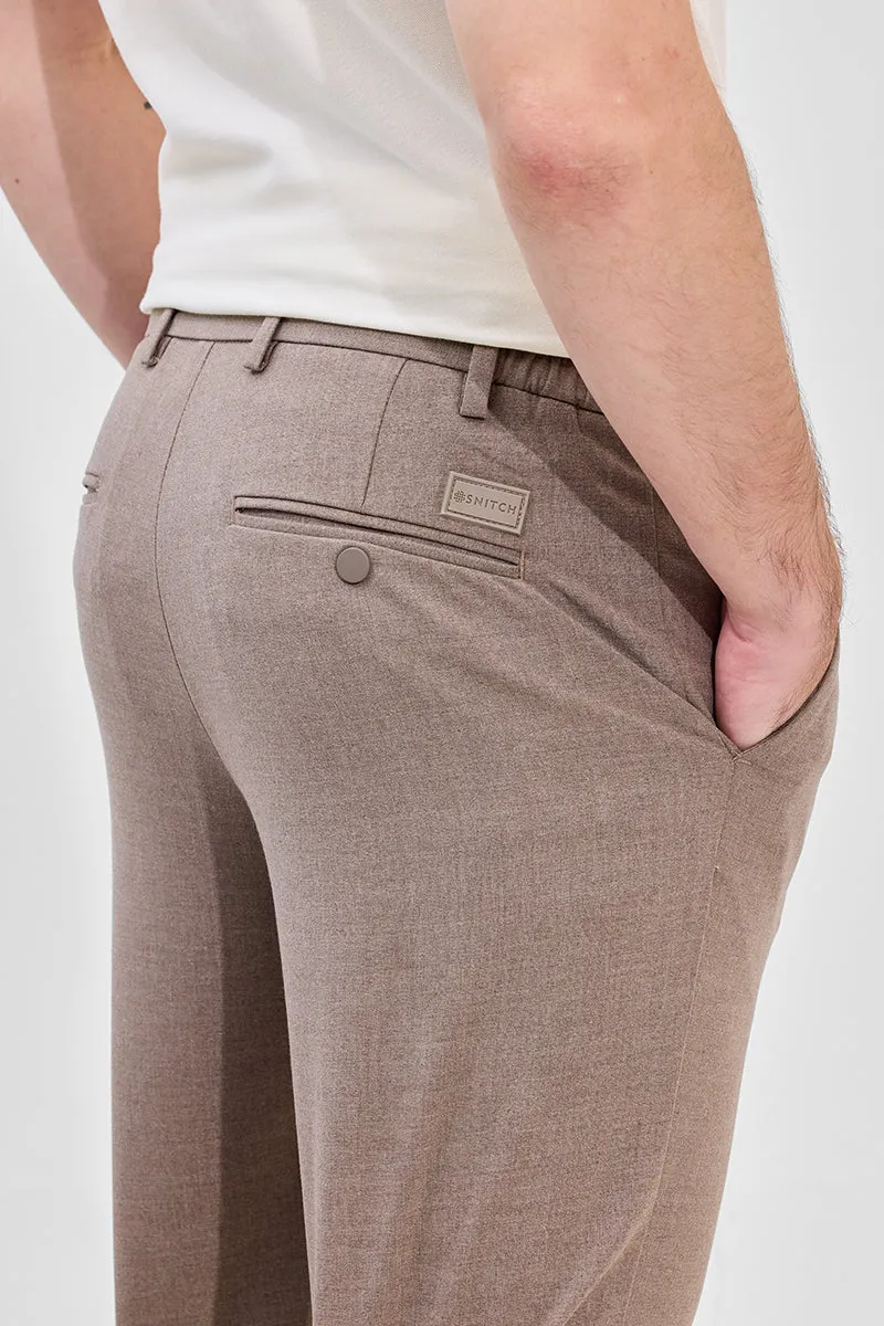 Light Brown Self-Design Stretch Trousers