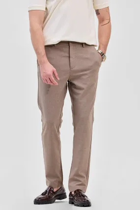 Light Brown Self-Design Stretch Trousers