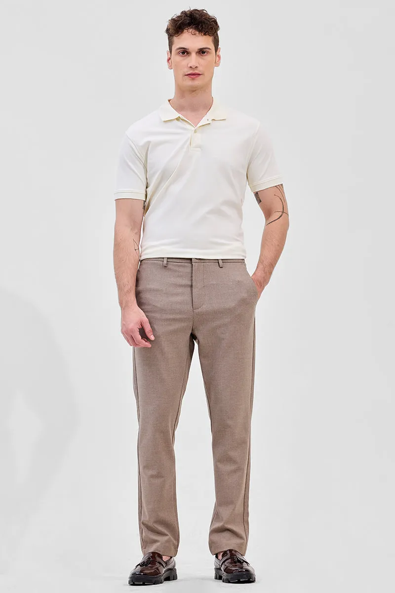 Light Brown Self-Design Stretch Trousers