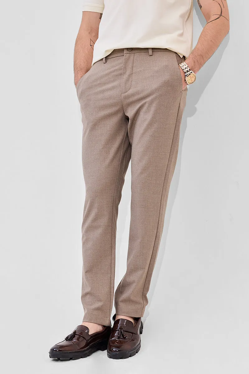 Light Brown Self-Design Stretch Trousers