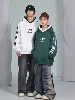 Loose Fit Hoodie With Striped Sleeves