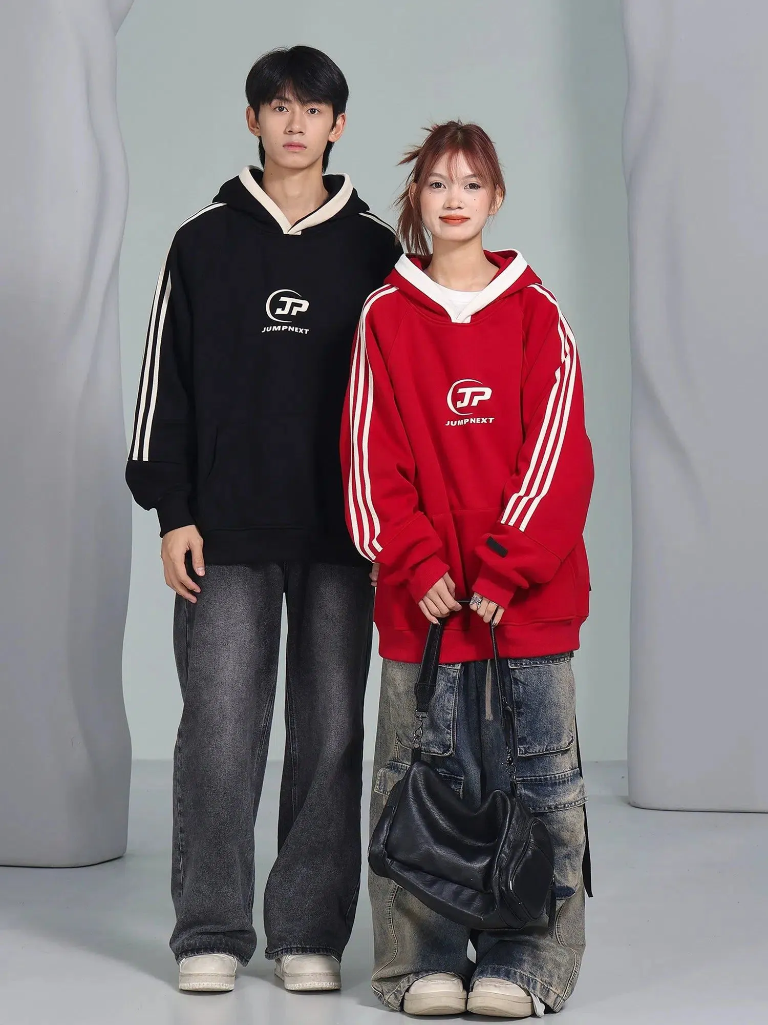 Loose Fit Hoodie With Striped Sleeves