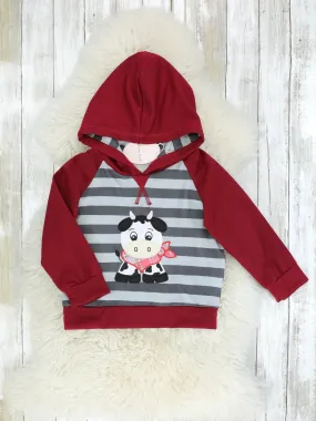 Maroon & Grey Striped Cow Hoodie