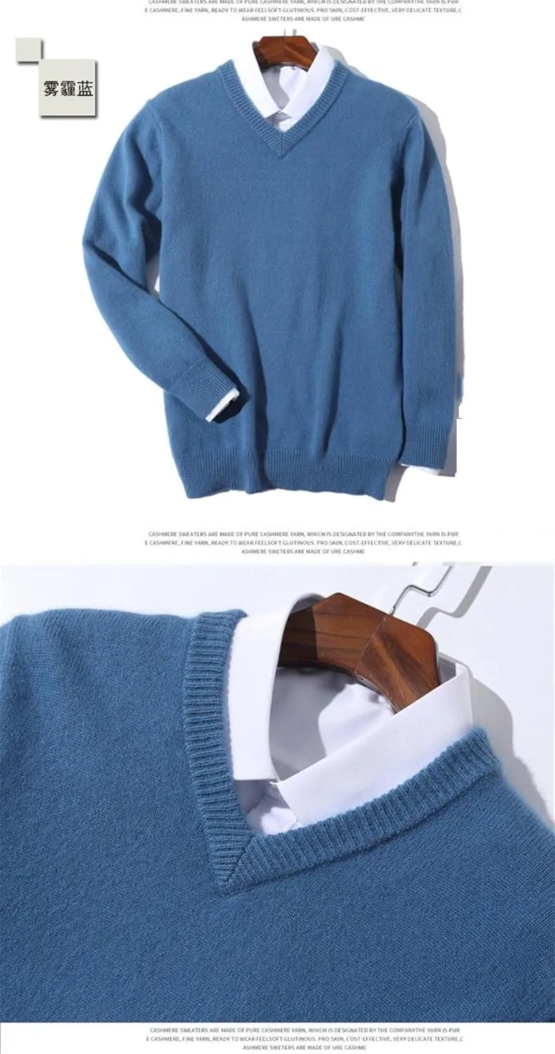 Men Cashmere Sweater Men Classic V-Neck Pullover Autumn Winter Warm Mens Jumper Sweater