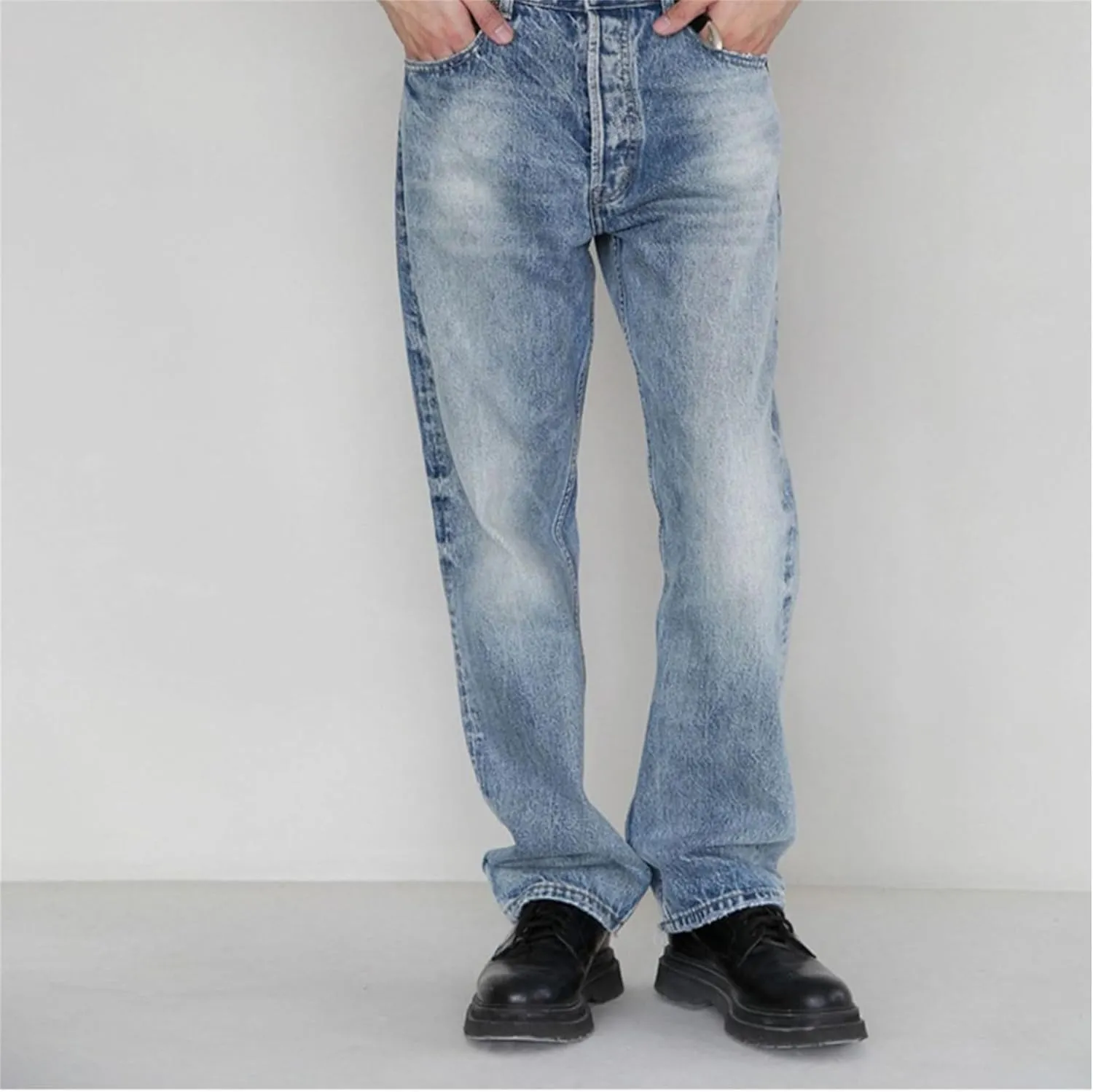 Men's Casual Regular Fit Denim Pants Vintage Straight Leg Streetwear Jeans Slim Fit Fashion Washed Jeans