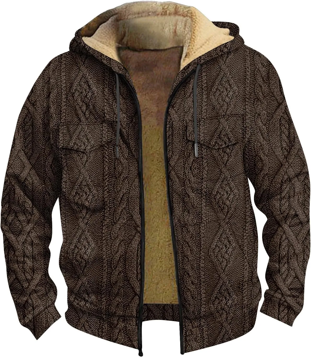 Mens Coats Winter Hoodies Pockets Long Sleeve Casual Graphic Zip Up Vintage Padded Jacket