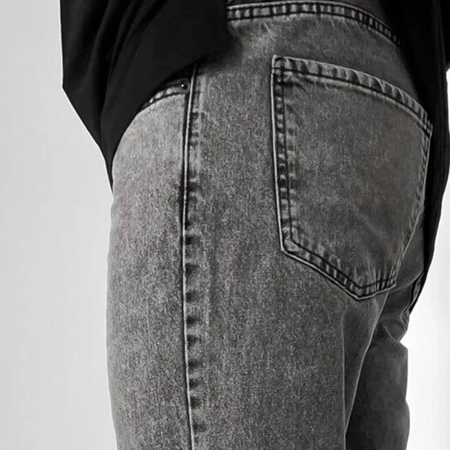 Mens Jeans Relaxed Fit Straight Leg Denim Pants Baggy Casual Solid Color Trousers Washed Distressed Jeans with Pockets