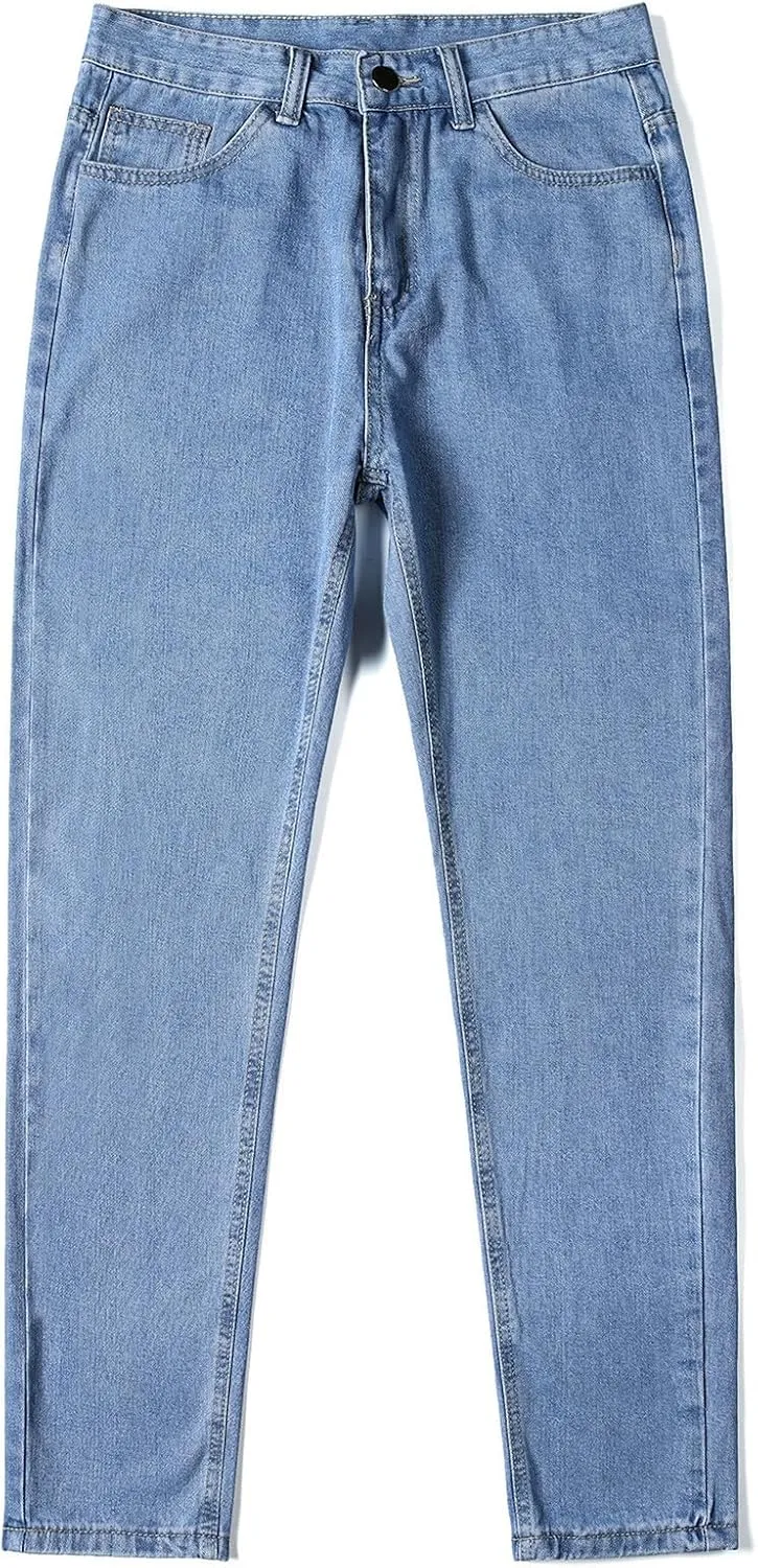 Mens Jeans Relaxed Fit Straight Leg Denim Pants Baggy Casual Solid Color Trousers Washed Distressed Jeans with Pockets