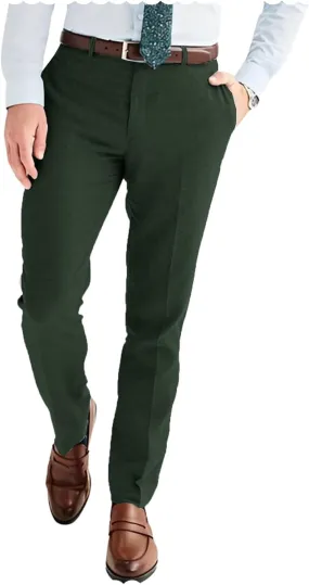 Men's Linen Blend Dress Pants Slim Fit Flat Front Wedding Beach Trousers Lightweight & Comfortable