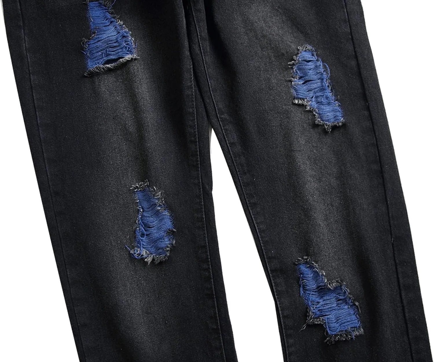 Mens Ripped Skinny Stretch Jeans Vintage Washed Straight Leg Denim Pants Slim Fit Destroyed Jean Trousers