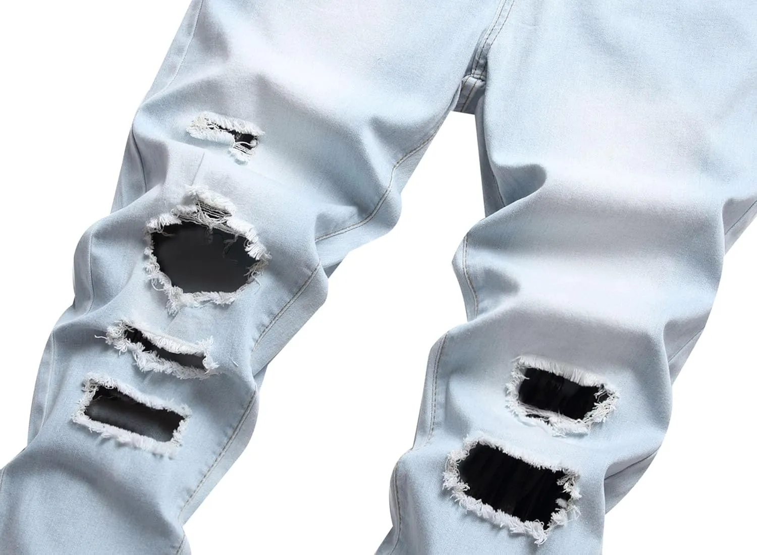 Mens Ripped Skinny Stretch Jeans Vintage Washed Straight Leg Denim Pants Slim Fit Destroyed Jean Trousers