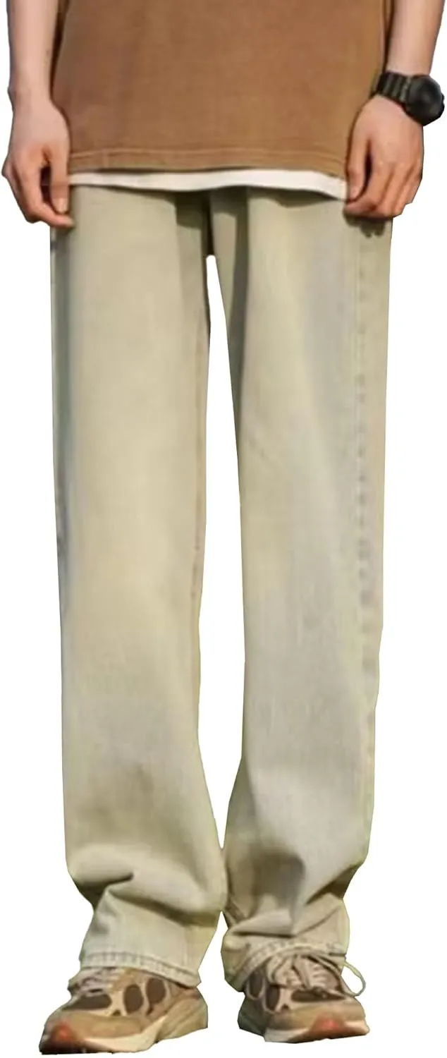Men's Straight Wide Leg Streetwear Jeans Regular Fit Classic Denim Pants Washed Vintage Jeans Trouser