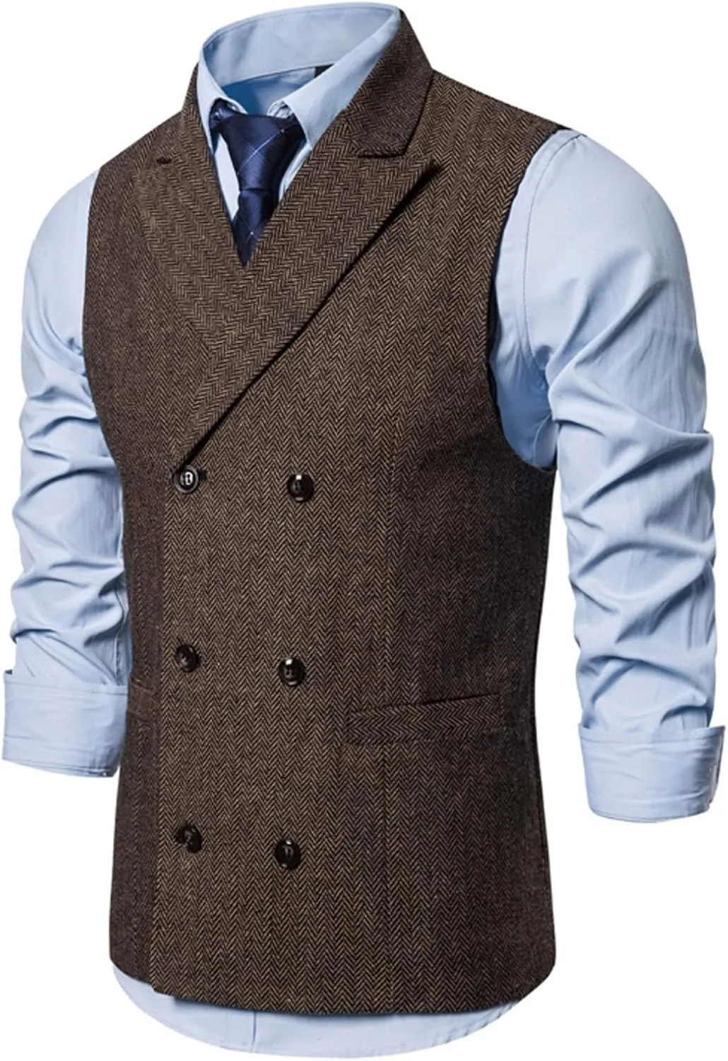 Mens Suit Vest Solid Casual Business Blazer Waistcoat Slim Fit Double Breasted Notched Lapel Dress Vest Classic Blazer