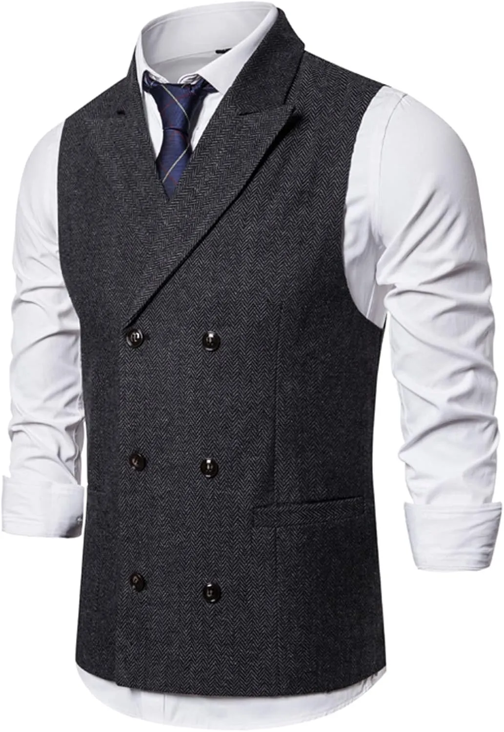 Mens Suit Vest Solid Casual Business Blazer Waistcoat Slim Fit Double Breasted Notched Lapel Dress Vest Classic Blazer
