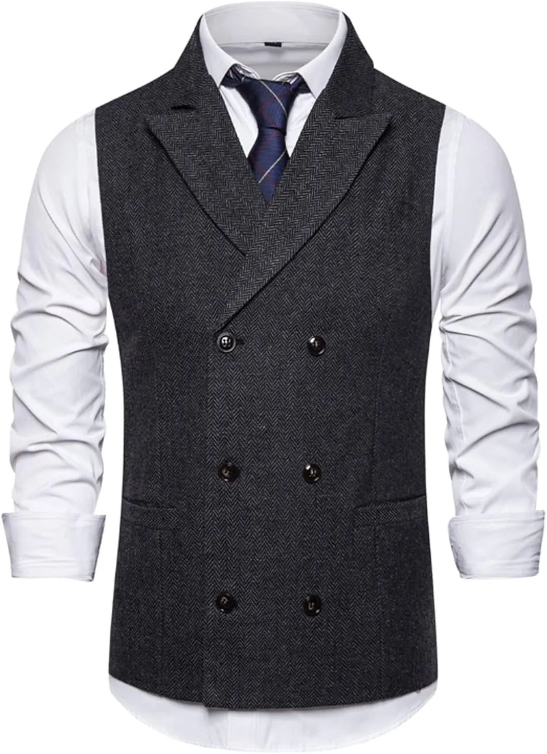 Mens Suit Vest Solid Casual Business Blazer Waistcoat Slim Fit Double Breasted Notched Lapel Dress Vest Classic Blazer