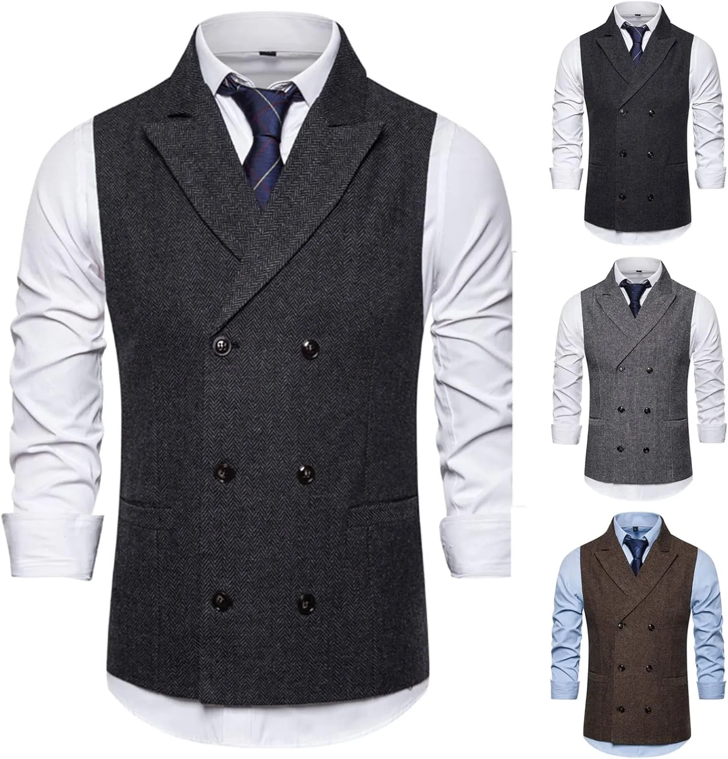 Mens Suit Vest Solid Casual Business Blazer Waistcoat Slim Fit Double Breasted Notched Lapel Dress Vest Classic Blazer