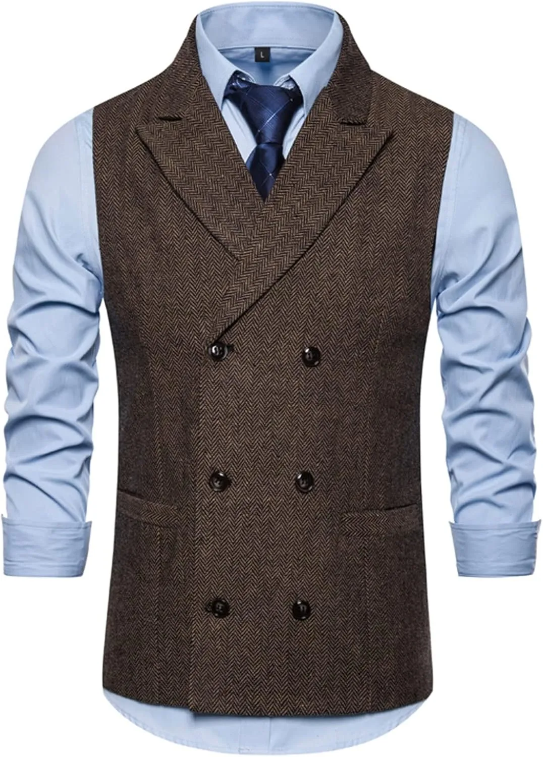 Mens Suit Vest Solid Casual Business Blazer Waistcoat Slim Fit Double Breasted Notched Lapel Dress Vest Classic Blazer
