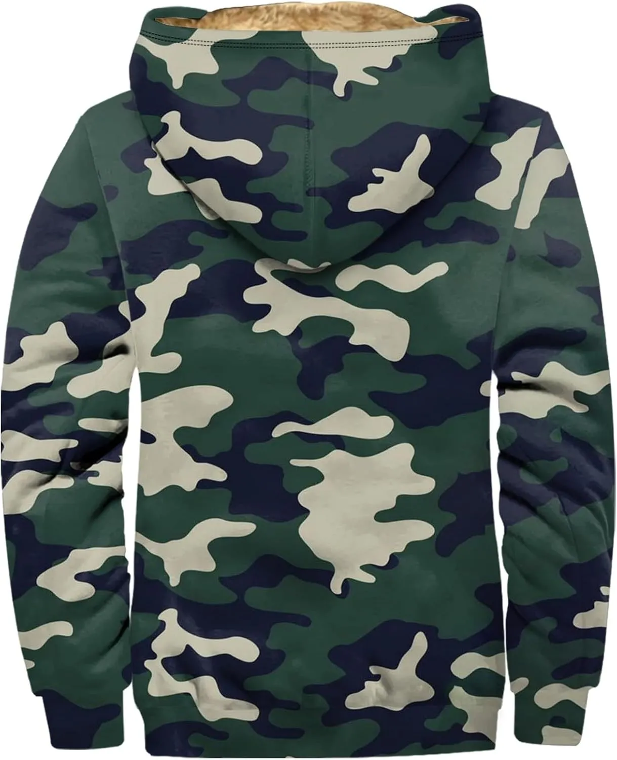 Mens Winter Camo Jacket Thickened Vintage Fashion Casual Padded Graphic Long Sleeve Warm Camo Coats